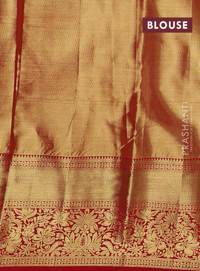 Pure kanchipuram tissue silk saree dual shade of red and red with allover floral zari woven brocade weaves and zari woven border