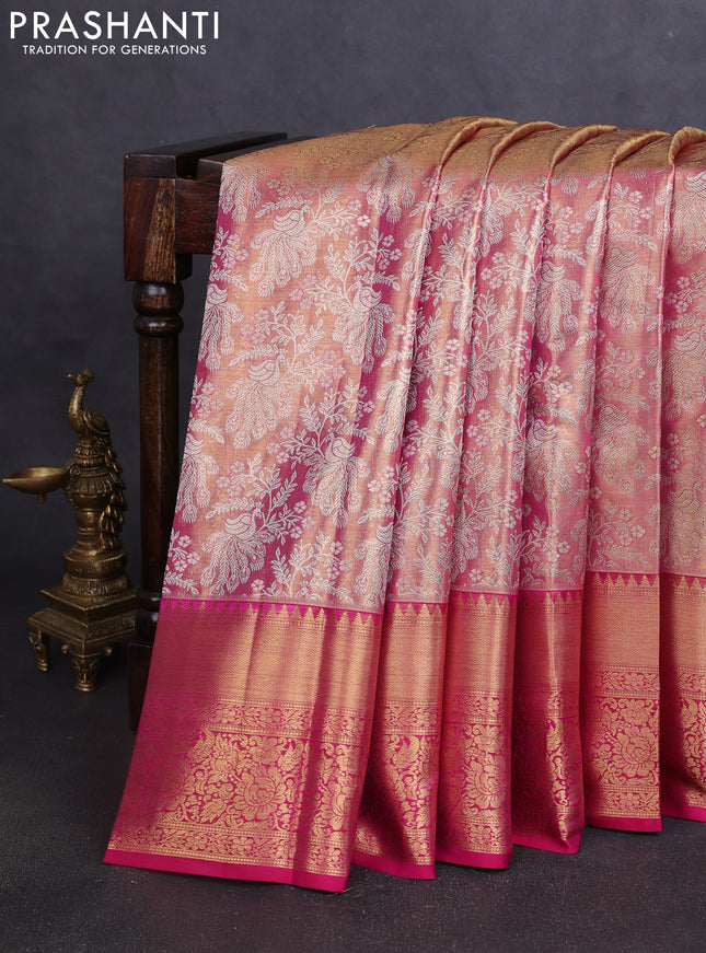 Pure kanchipuram tissue silk saree dual shade of pink and magenta pink with allover zari woven brocade weaves and zari woven border