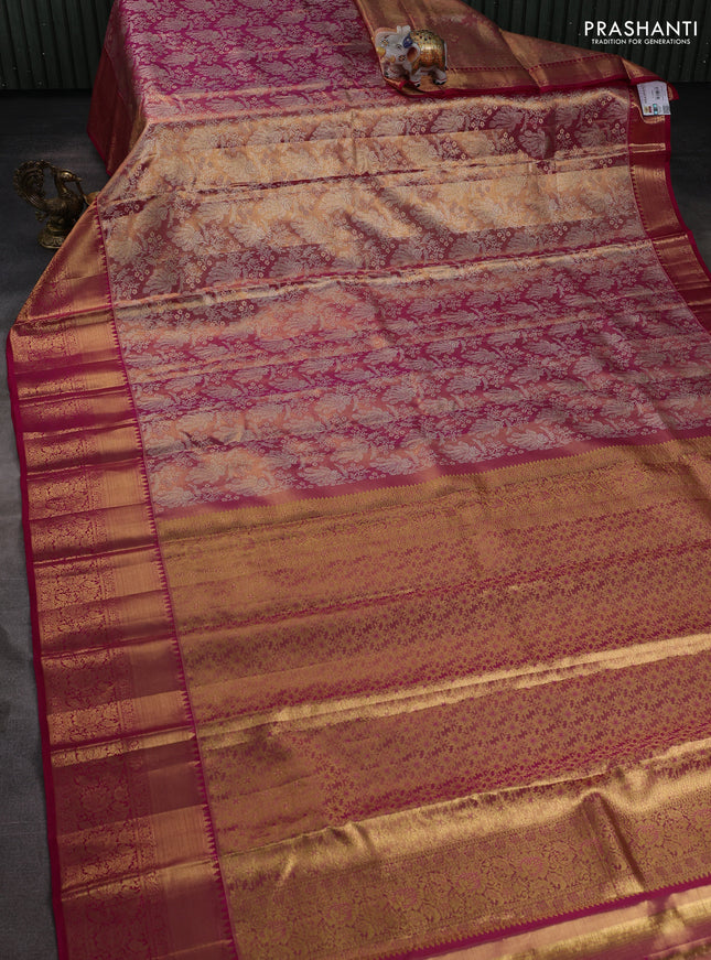 Pure kanchipuram tissue silk saree dual shade of pink and magenta pink with allover zari woven brocade weaves and zari woven border