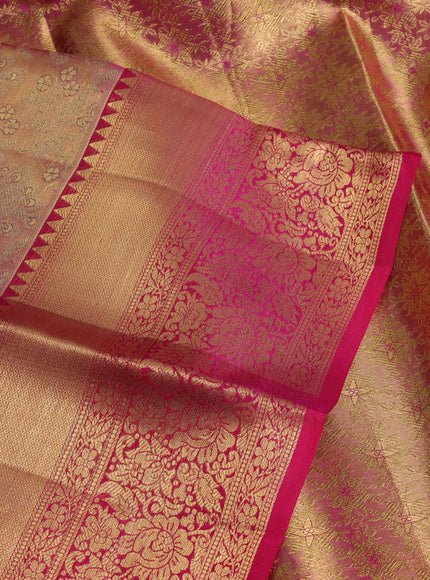 Pure kanchipuram tissue silk saree dual shade of pink and magenta pink with allover zari woven brocade weaves and zari woven border