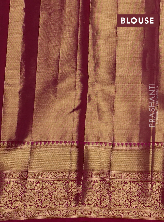 Pure kanchipuram tissue silk saree dual shade of pink and magenta pink with allover zari woven brocade weaves and zari woven border