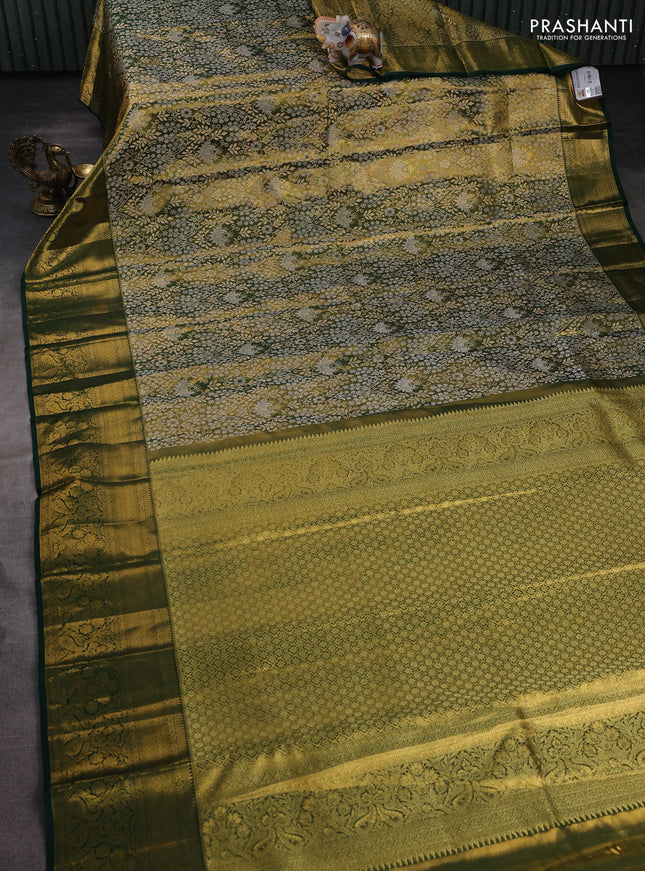 Pure kanchipuram tissue silk saree dual shade of green and green with allover floral zari woven brocade weaves and zari woven border