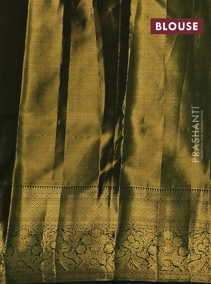 Pure kanchipuram tissue silk saree dual shade of green and green with allover floral zari woven brocade weaves and zari woven border