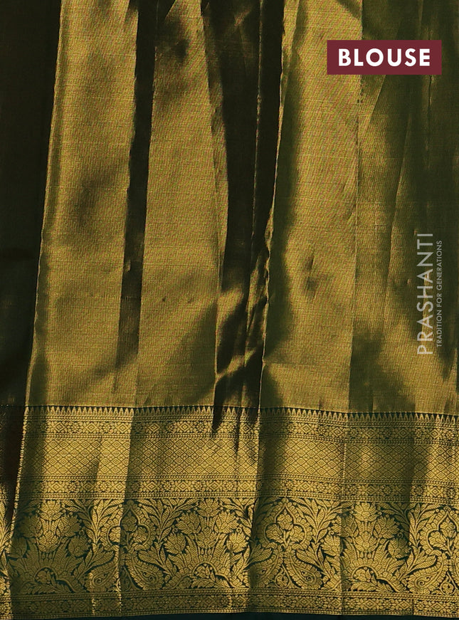 Pure kanchipuram tissue silk saree dual shade of green and green with allover floral zari woven brocade weaves and zari woven border
