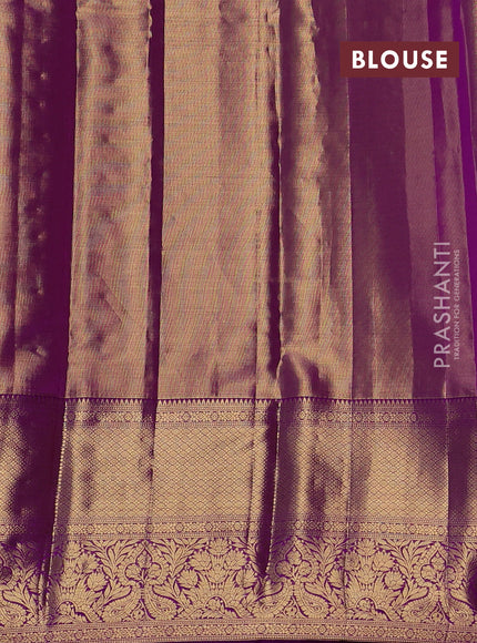 Pure kanchipuram tissue silk saree dual shade of purple and purple with allover floral zari woven brocade weaves and long zari woven border