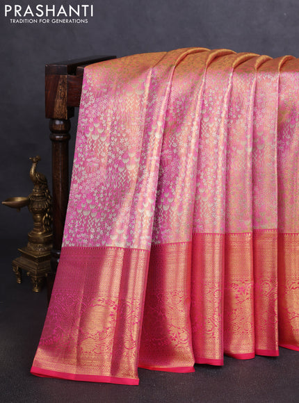 Pure kanchipuram tissue silk saree pink with allover zari woven brocade weaves and zari woven border