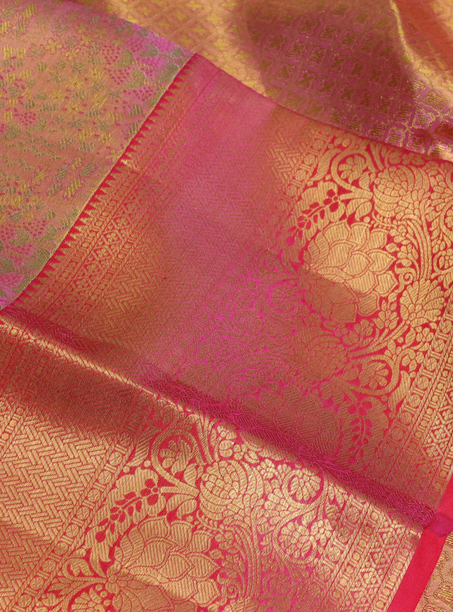 Pure kanchipuram tissue silk saree pink with allover zari woven brocade weaves and zari woven border