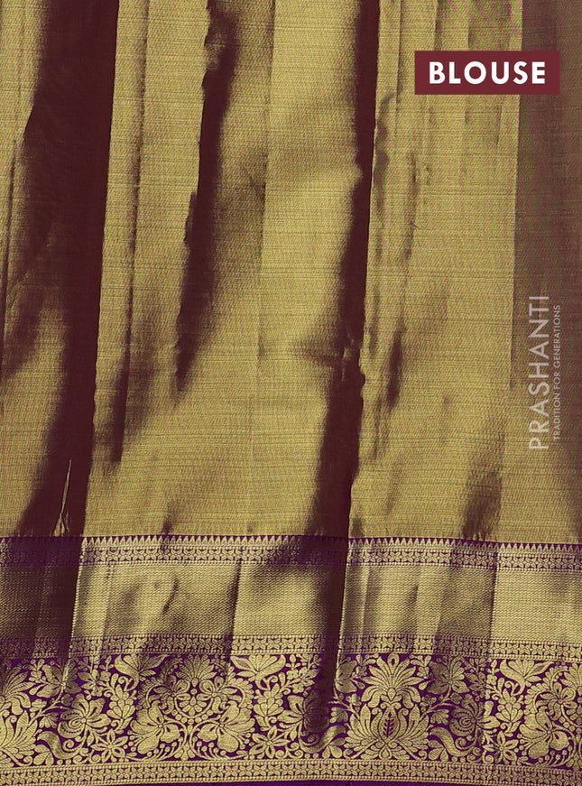 Pure kanchipuram tissue silk saree dual shade of gold and purple with allover floral zari woven brocade weaves and zari woven border