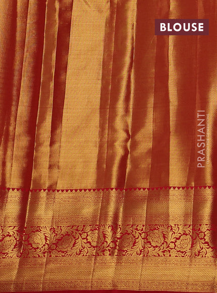 Pure kanchipuram tissue silk saree red with allover floral zari woven brocade weaves and long zari woven border