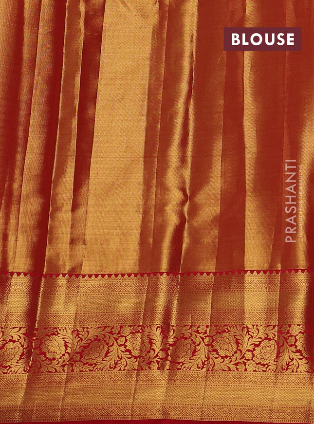 Pure kanchipuram tissue silk saree red with allover floral zari woven brocade weaves and long zari woven border