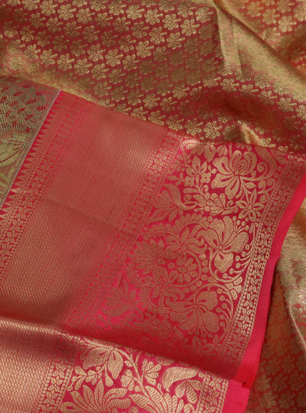 Pure kanchipuram tissue silk saree peach pink with allover floral zari woven brocade weaves and zari woven border