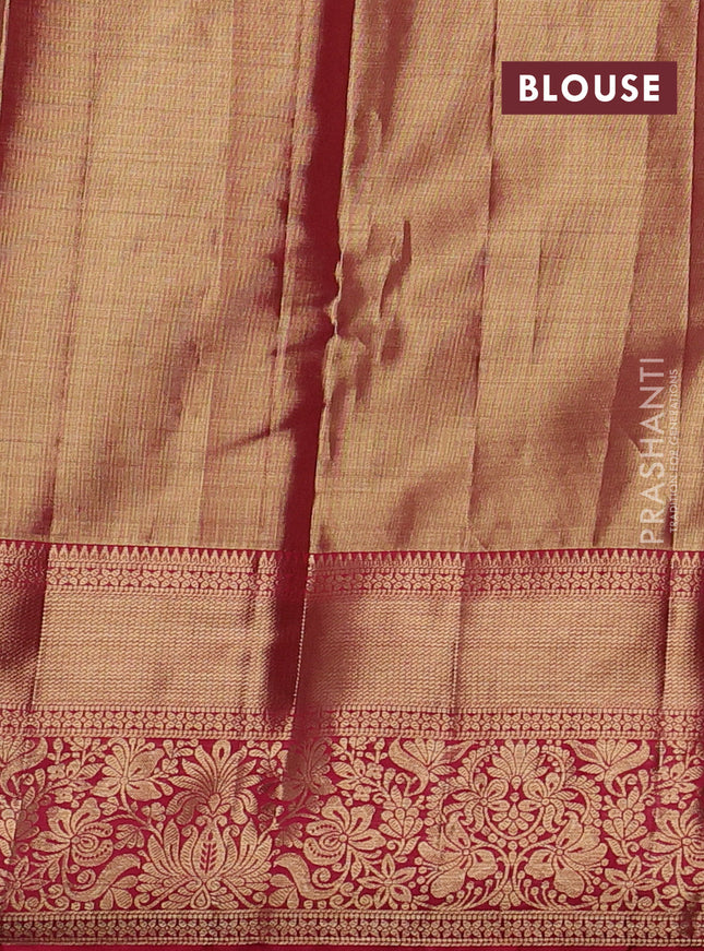 Pure kanchipuram tissue silk saree peach pink with allover floral zari woven brocade weaves and zari woven border