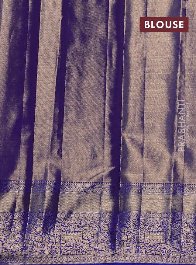 Pure kanchipuram tissue silk saree dual shade of blue and royal blue with allover floral zari woven brocade weaves and zari woven border