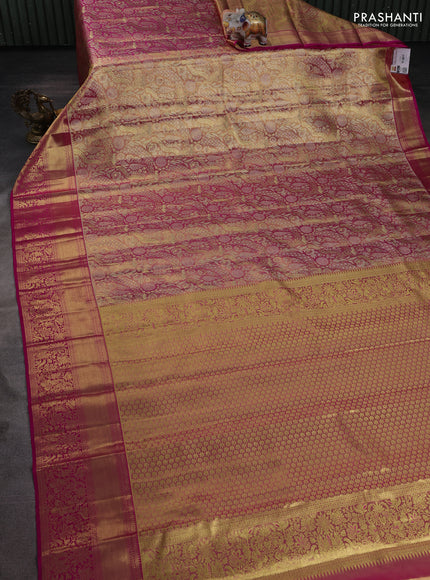 Pure kanchipuram tissue silk saree magenta pink with allover zari woven brocade weaves and zari woven border