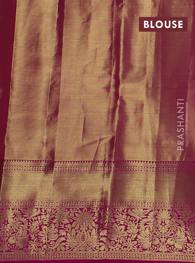 Pure kanchipuram tissue silk saree magenta pink with allover zari woven brocade weaves and zari woven border
