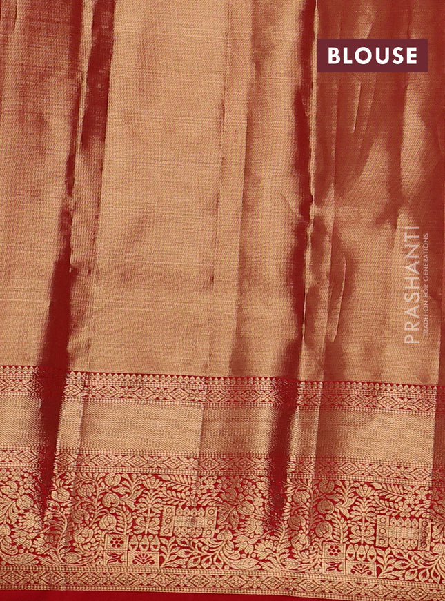 Pure kanchipuram tissue silk saree duual shade of red and red with allover floral zari woven brocade weaves and zari woven border