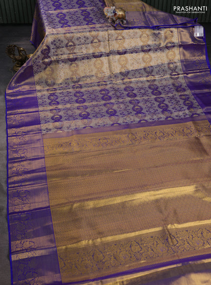 Pure kanchipuram tissue silk saree dual shade of blue and royal blue with allover zari woven brocade weaves and rich zari woven border