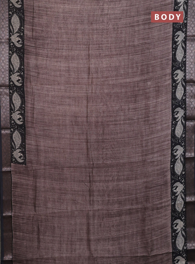 Chanderi silk cotton saree brown and black with plain body and banarasi style border