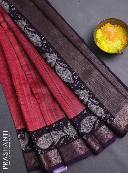 Chanderi silk cotton saree maroon and jamun shade with plain body and banarasi style border