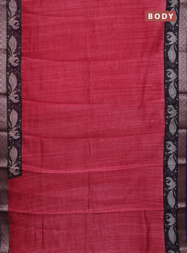 Chanderi silk cotton saree maroon and jamun shade with plain body and banarasi style border