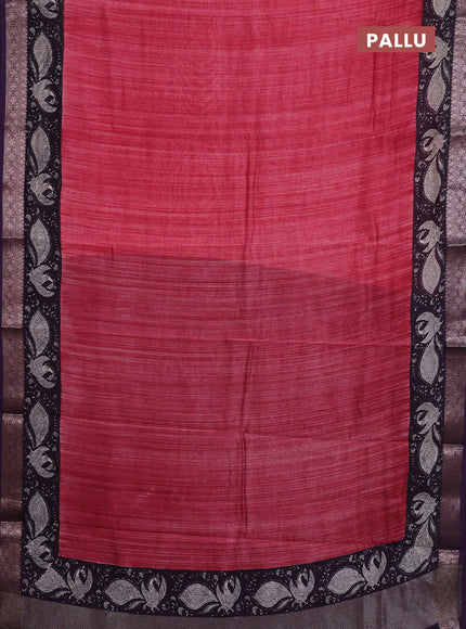 Chanderi silk cotton saree maroon and jamun shade with plain body and banarasi style border