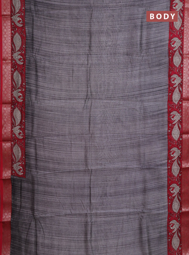 Chanderi silk cotton saree grey and maroon with plain body and banarasi style border