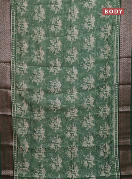 Chanderi silk cotton saree sap green with allover prints and banarasi style border