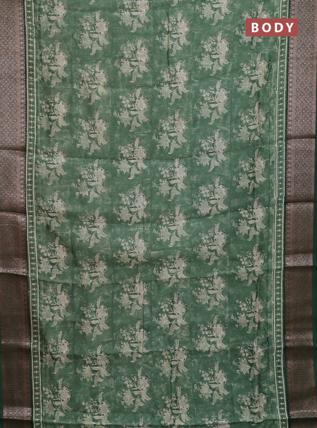 Chanderi silk cotton saree sap green with allover prints and banarasi style border