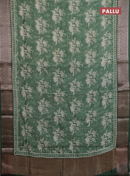 Chanderi silk cotton saree sap green with allover prints and banarasi style border