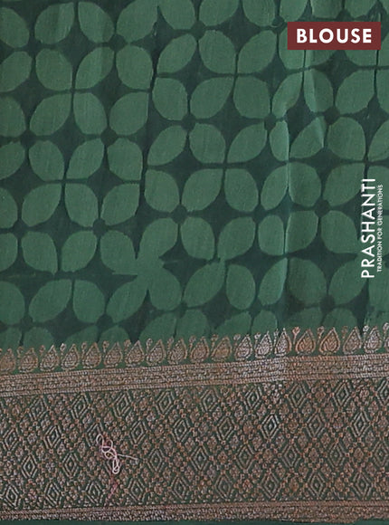 Chanderi silk cotton saree sap green with allover prints and banarasi style border