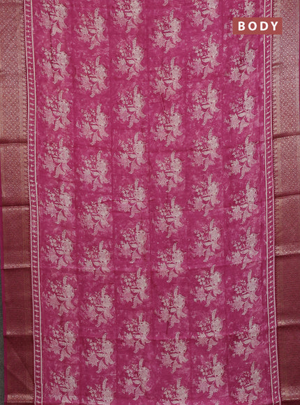 Chanderi silk cotton saree dark magenta pink with allover prints and banarasi style border