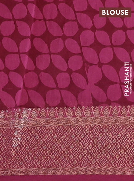 Chanderi silk cotton saree dark magenta pink with allover prints and banarasi style border