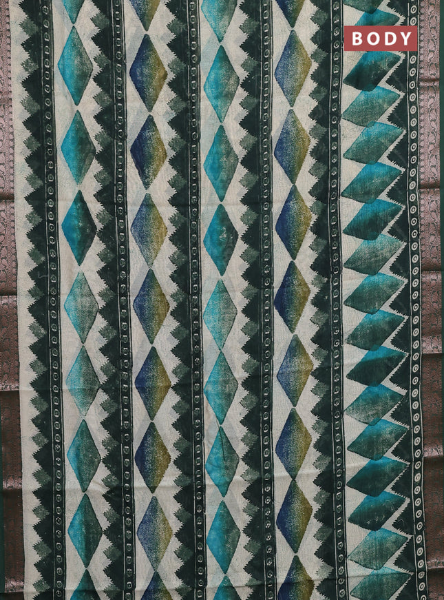 Chanderi silk cotton saree sap green and beige with allover geometric prints and banarasi style border