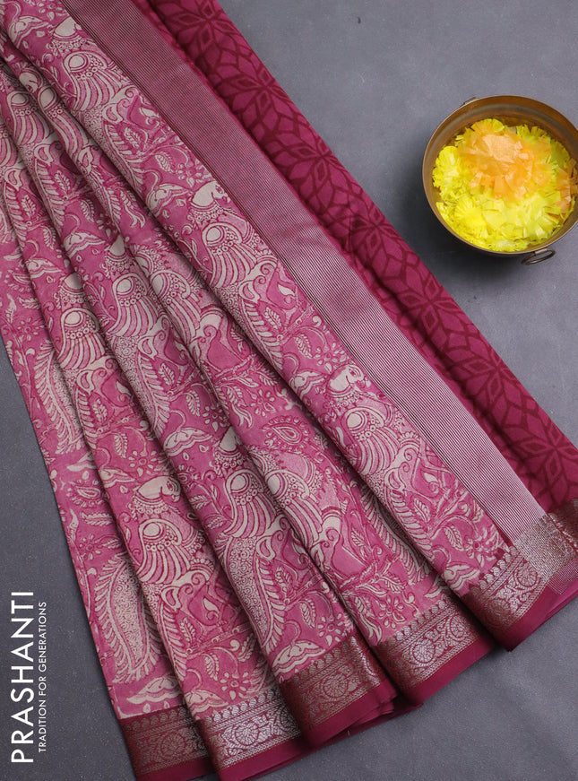 Chanderi silk cotton saree mauve pink with allover prints and banarasi style border
