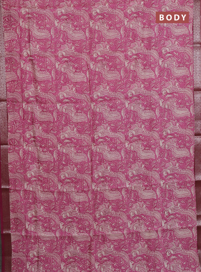 Chanderi silk cotton saree mauve pink with allover prints and banarasi style border