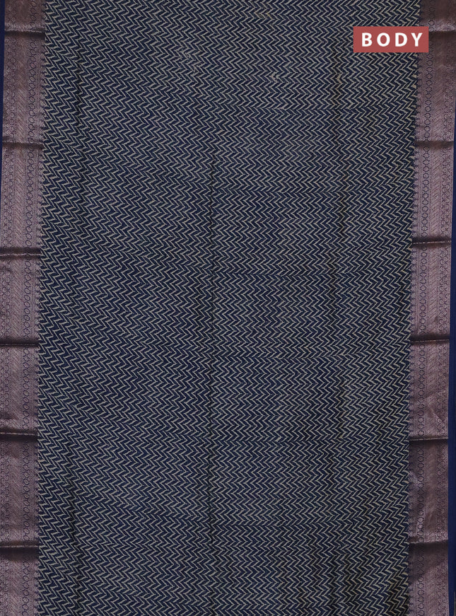 Chanderi silk cotton saree peacock blue and beige with allover zig zag prints and banarasi style border