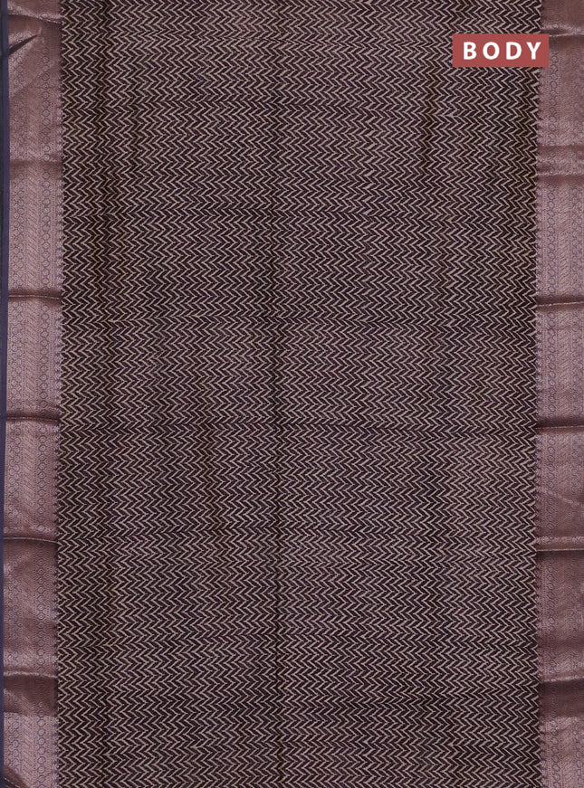 Chanderi silk cotton saree wine shade and grey with allover zig zag prints and banarasi style border