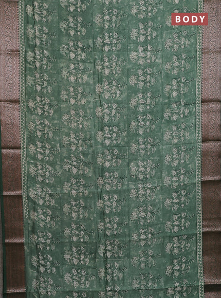 Chanderi silk cotton saree sap green with allover prints and banarasi style border