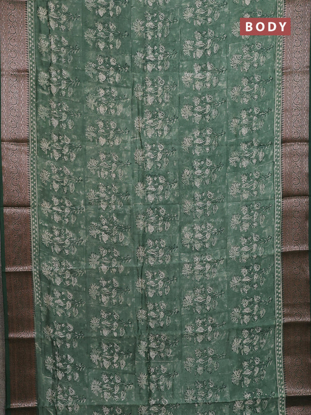 Chanderi silk cotton saree sap green with allover prints and banarasi style border