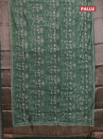 Chanderi silk cotton saree sap green with allover prints and banarasi style border