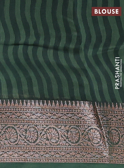 Chanderi silk cotton saree sap green with allover prints and banarasi style border