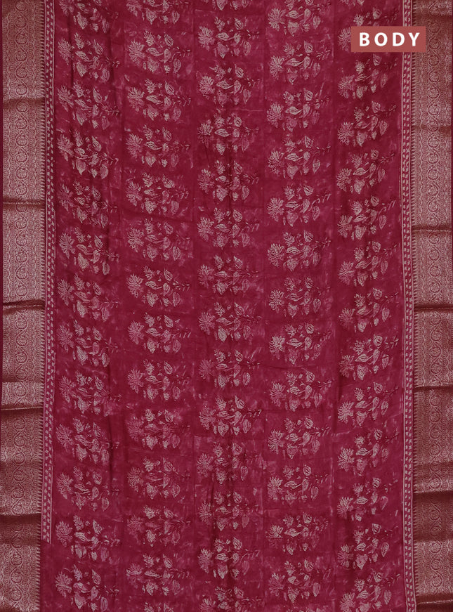 Chanderi silk cotton saree wine shade with allover prints and banarasi style border