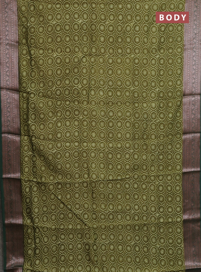 Chanderi silk cotton saree mehendi green and sap green with allover prints and banarasi style border