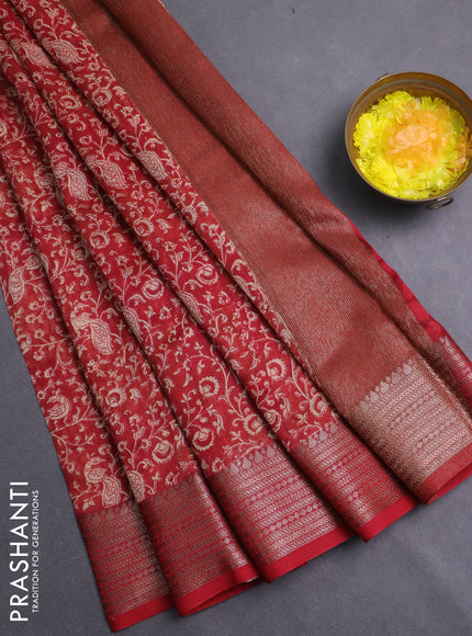 Chanderi silk cotton saree maroon with allover prints and banarasi style border