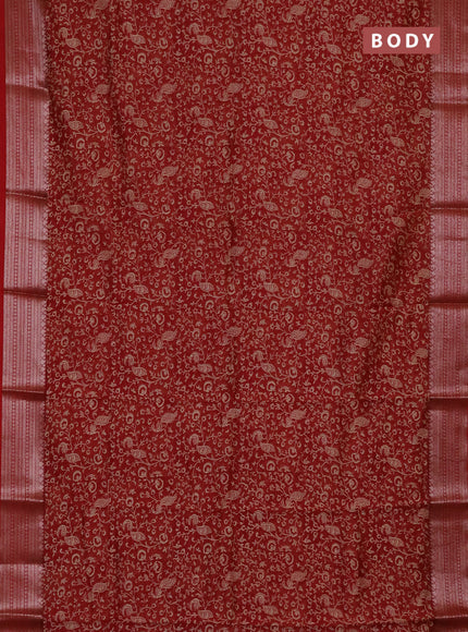 Chanderi silk cotton saree maroon with allover prints and banarasi style border