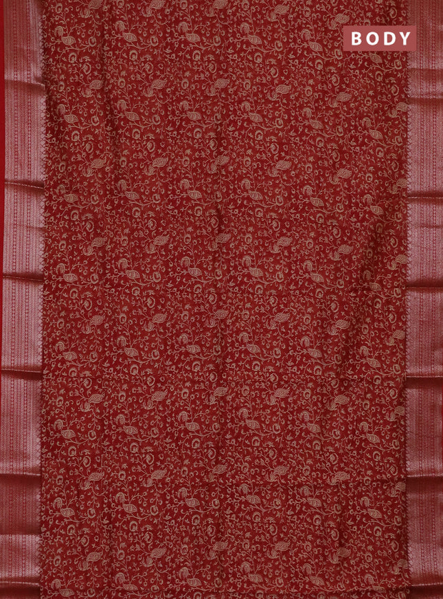 Chanderi silk cotton saree maroon with allover prints and banarasi style border