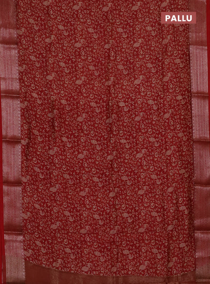 Chanderi silk cotton saree maroon with allover prints and banarasi style border