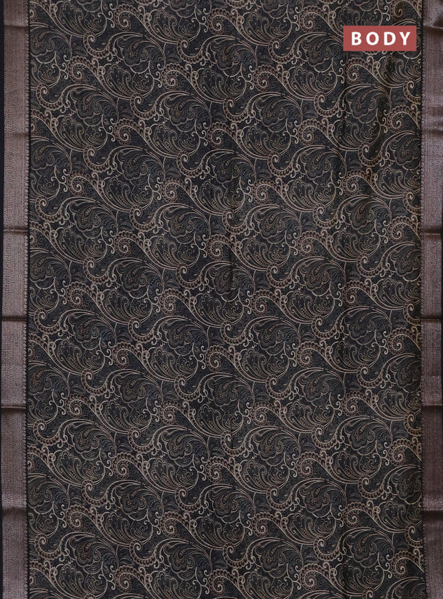 Chanderi silk cotton saree black with allover prints and banarasi style border