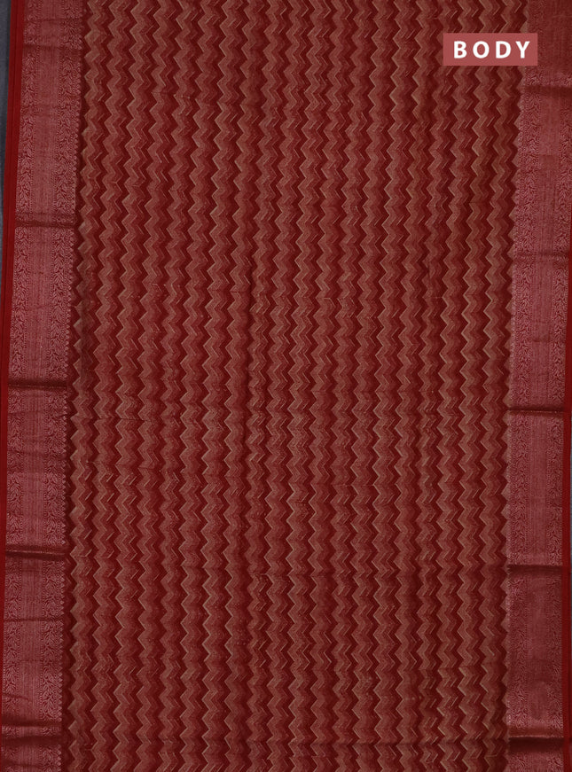 Chanderi silk cotton saree maroon with allover zigzag prints and banarasi style border