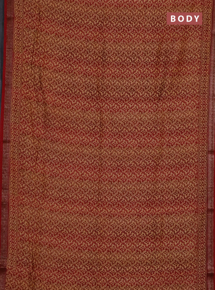 Chanderi silk cotton saree sandal and maroon with allover prints and banarasi style border